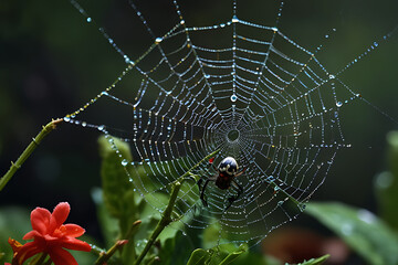 closeup of spider with water drop.