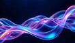 © picpics - Vagues fluides holographiques néon en mouvement avec formes cylindriques sur fond sombre. Rendu 3D futuriste.