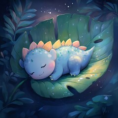 Aufkleber - Cute dinosaur with big eyes and a friendly smile, sitting happily with tiny arms and a playful expression.

