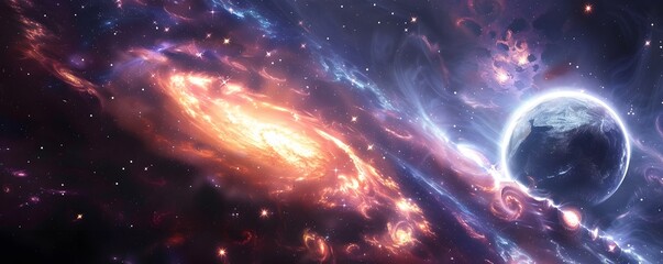 Wall Mural - a galaxy with a spiral galaxy and a planet