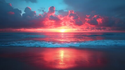 Wall Mural - breathtaking sunset merging ocean and sky in vibrant gradient of colors
