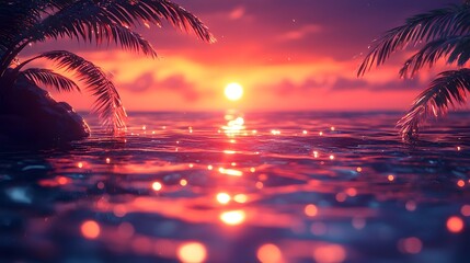 Wall Mural - glowing sunset casting long shadows over picturesque coral reef in crystal clear ocean
