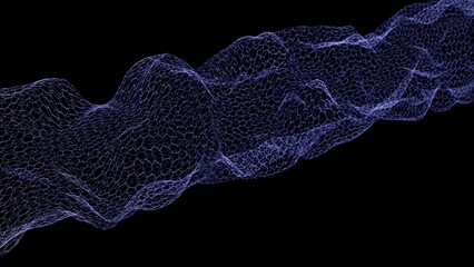 Poster - Flowing hexagonal mesh with subtle colored nodes forming a wave-like structure on a black background, creating a futuristic and minimalistic design.