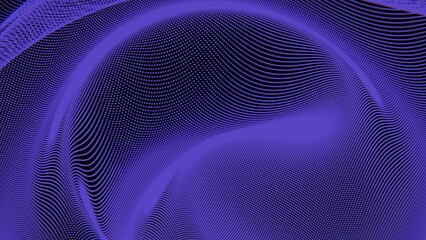 Leinwandbilder - Wavy dot pattern in deep blue tones on a dark background, creating an abstract, futuristic design with a sense of depth, movement, and optical illusion.......