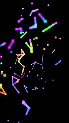 Aufkleber - Neon-colored dots, lines, and shapes floating across a black background, forming a vibrant, futuristic scene with hints of cosmic geometry and minimalistic design........
