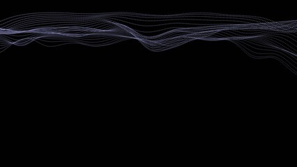 Leinwandbilder - Glowing dotted lines form a smooth, flowing wave on a black background, creating a modern, minimalistic, and dynamic abstract design........