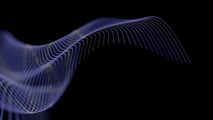 Leinwandbilder - Curved glowing lines forming a fluid wave pattern on a black background, creating a minimal and futuristic abstract design........