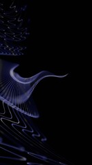 Poster - Curved glowing lines forming a fluid wave pattern on a black background, creating a minimal and futuristic abstract design........