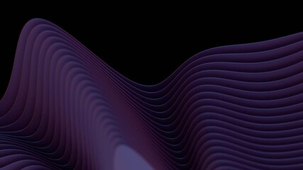 Fototapete - Flowing purple wave lines forming layered curves against a black background, creating a modern and minimal abstract design with fluid motion.