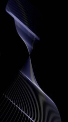 Fototapete - Glowing wave-like lines curve across a black background, forming a fluid, abstract design with a sleek, futuristic feel.
