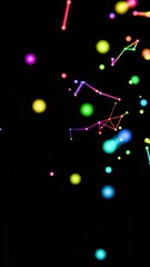 Poster - Neon-colored dots, lines, and shapes floating across a black background, forming a vibrant, futuristic scene with hints of cosmic geometry and minimalistic design.