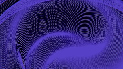 Fototapete - Wavy dot pattern in deep blue tones on a dark background, creating an abstract, futuristic design with a sense of depth, movement, and optical illusion.