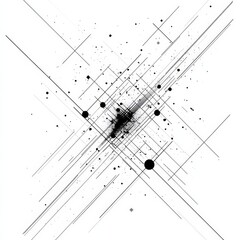 Fototapete - Abstract Minimalist Design: Black Lines, Dots, and Shapes on a Clean White Background, Modern Art