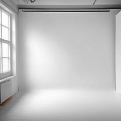 Aufkleber - Bright White Photography Studio with Paper Backdrop and Window Light - Blank Canvas for Creativity 