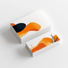 Aufkleber - Elegant Business Cards: Abstract Design with Orange and Black Shapes on a Clean White Background