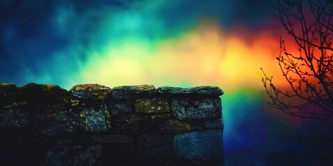 Wall Mural - A wall with a rainbow on it