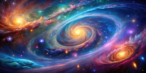 Wall Mural - cosmic swirls in vibrant galaxy background, interstellar gas, celestial bodies, interstellar gas