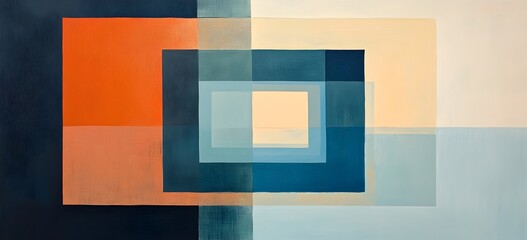 Wall Mural - Geometric Abstraction: A modern artwork showcasing an intricate interplay of squares and rectangles in a vivid color palette, evoking depth and visual interest.