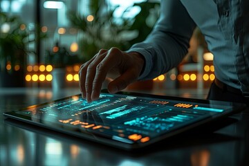 Wall Mural - a person uses a tablet to analyze data on the screen