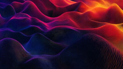 Poster - Colorful particle waves flowing seamlessly in digital landscape