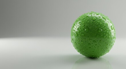 Wall Mural - green sphere with water droplets - a close-up of a shiny green sphere covered in water droplets, set