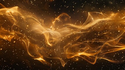 Wall Mural - Abstract background with glowing, swirling gold shapes on a black background.