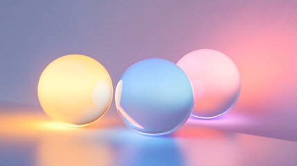 Aufkleber - Three glowing spheres creating vibrant colors on reflective surface