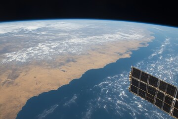 Poster - View of Earth's coastline from space captured from the International Space Station over an ocean and landmass