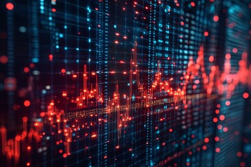 Wall Mural - digital display showing a data chart with red and blue colors