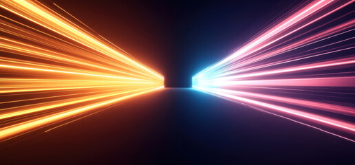 Wall Mural - vibrant display of orange and blue light beams converging in dark space, creating dynamic and energe