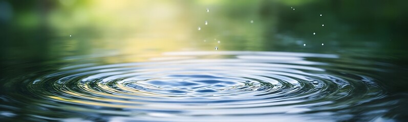 Poster - Ripples spreading across a tranquil water surface with soft light in the background.