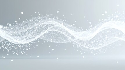 Futuristic white background with flowing digital wave, dots, and lines representing big data and technology