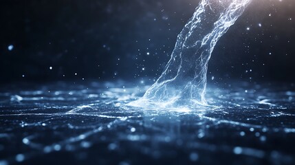 Aufkleber - Flowing water creates a mesmerizing digital effect in a dark environment.
