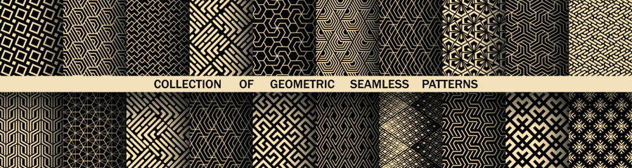 Aufkleber - Geometric set of seamless black and golden patterns. Simple vector graphics