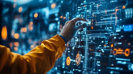 Leinwandbilder - Engineer working with futuristic touchscreen interface in advanced technology control room