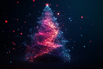 Poster - Bright and colorful digital Christmas tree shining with vibrant lights in a dark environment during the holiday season