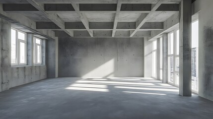 Aufkleber - Empty industrial loft with concrete walls and sunlight streaming through windows