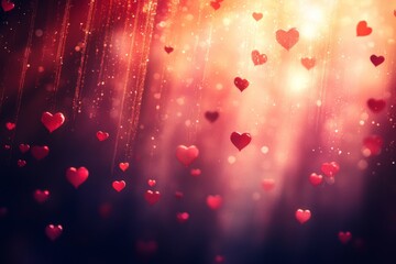 Leinwandbilder - Dazzling display of floating hearts on a vibrant background during a festive evening celebration