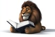 © Svyatoslav Lypynskyy - Lion Enjoys Reading a Captivating Book in a Whimsical Cartoon World