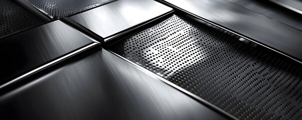 Aufkleber - Brushed metal surface with perforated grid creating modern abstract design