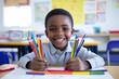 © Infinity Gallery - Happy Child Drawing Colorful Pencils School Art Education kid boy fun colors joyful bright student