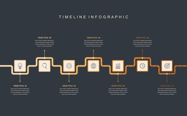 Wall Mural - business road map timeline infographic concept. with icons and 7 options, corporate milestones graph