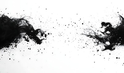 Poster - Abstract black ink splashes on a white background creating a dynamic visual effect.