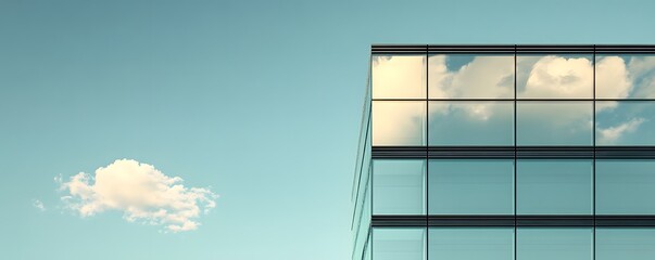 Aufkleber - Modern glass building reflecting clouds in blue sky