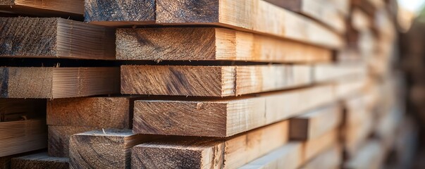Aufkleber - Stack of wooden planks forming a lumber background