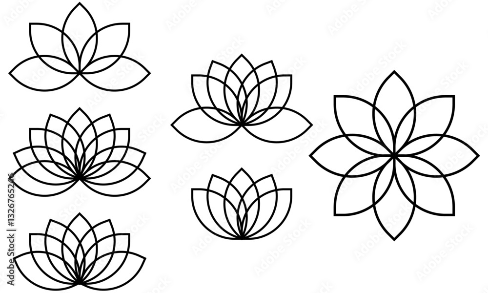 Elegant Black Lotus Line Art Set – Minimalist Floral Outline, Botanical ...