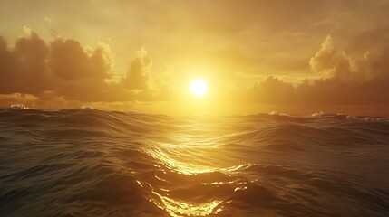 Aufkleber - Golden sunset reflecting on ocean waves, creating a serene and tranquil atmosphere.
