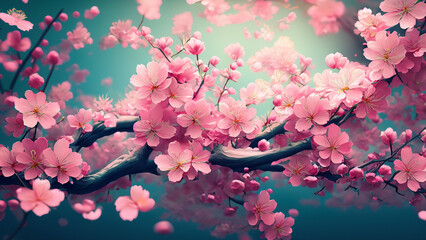 Background hyper realistic colorful Cherry blossom beautiful wallpaper hd best quality image