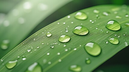 Poster - Close-up of green leaves with water droplets, showcasing nature's freshness and beauty.