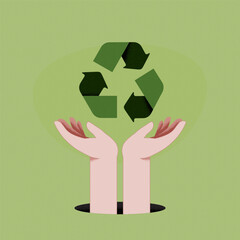 Aufkleber - Hand holding Recycle symbol. Recycle and renewable energy concept. Sustainable ecology and environment conservation concept design. Vector illustration.